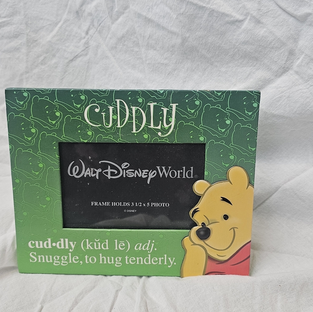 WINNIE THE POOH "Cuddly" 3.5x5 Picture Frame Green Walt Disney World Baby Kids